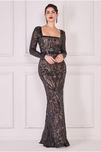 Макси с квадратным вырезом и пайетками и фестончатым краем Goddiva, черный