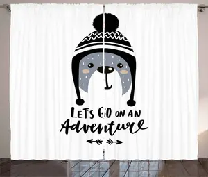 Штора ABAKUHAUS Adventure Rustic, Медвежонок и шляпа, универсальная тесьма для гостиной с петлями и крючками, 280 x 245 см, цвет: синий, серый, черный, серый Abakuhaus