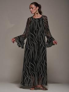 Платье с длинными рукавами из спот-шифона Jolie Moi, Black