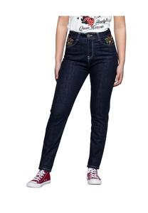 Джинсы с высокой талией в стиле вестерн 50-х с вышивкой Queen Kerosin, синий