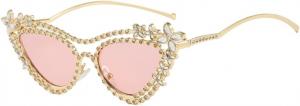 Женские солнцезащитные очки Melrose «кошачий глаз» со стразами, винтажная оправа с цветочным узором и блестящими кристаллами, металлическая, с защитой от УФ-излучения UV400, идеально подходят для вечеринки, Pink