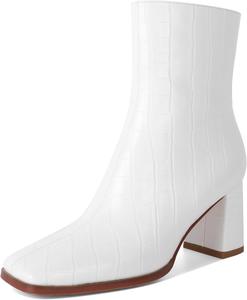 Женские ботильоны Eldof с квадратным носком, массивным каблуком, высокой шпилькой, короткие гого ботинки с боковой молнией, каблук 3 дюйма, Crocodile White