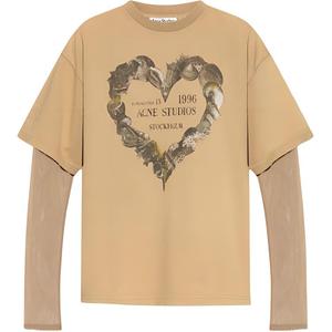 Многослойная футболка с принтом Acne Studios, бежевый
