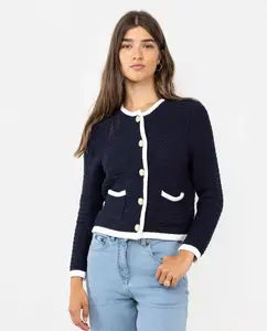 Вязаная женская куртка с пуговицами El Ganso, темно-синий