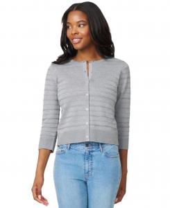 Женский кардиган с рукавами 3/4 и круглым вырезом, в рубчик, размеры PXS-XL Melissa Paige, Heather Grey