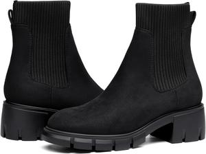 Женские ботильоны на платформе Ruanyu с эластичным верхом, массивным каблуком, челси, протекторной подошвой и противоскользящей подошвой, Suede Black