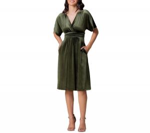 Женское бархатное коктейльное платье миди Angelic с карманами Kiyonna, Olive