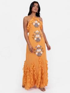 Платье макси с рюшами и декором на бретелях-хомуте Maya Deluxe