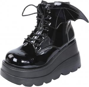 Женские готические ботильоны HINDOLA на платформе с массивным каблуком, шнуровкой и стилем милитари, панк короткие ботинки, мотоциклетные ботинки для женщин, A-Black
