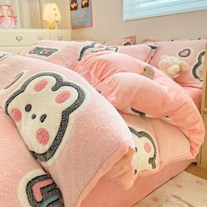 FUANNA Комплект постельного белья 1,5 м, 4 предмета: пододеяльник 2,0x2,3 м, простыня на резинке, наволочки, ткань: утолщенный флис с рисунком, Aimitu