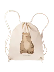 Спортивная сумка Mr & Mrs Panda Sportbeutel Katze Sitzen ohne Spruch, кремовый