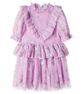 Платье из тюля с вышивкой и рюшами Stella McCartney Kids, Viola/Argento