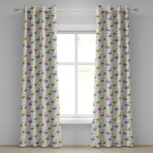 Штора на люверсах Фламинго от ABAKUHAUS, красочный винтажный рисунок фламинго в ретро-стиле на клетчатом фоне в горошек, декоративная, двухпанельная, 280 см x 175 см, разноцветная Abakuhaus