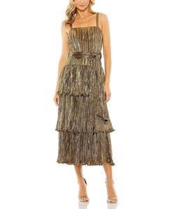 Многоярусное платье с пряжкой и рюшами Mac Duggal, золотой