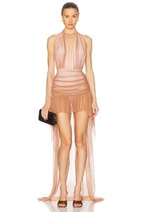 Hi Low Halter Платье Norma Kamali, Cappuccino & Snow White