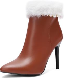Женские ботильоны на каблуке-стилет с искусственным мехом и боковой молнией Aikelylmon, 57 Brown