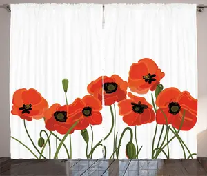 Штора ABAKUHAUS Розовый мак, яркий цветочный букет, универсальная ленточная штора для гостиной с петлями и крючками, 280 x 225 см, оливково-зеленый, ярко-черный Abakuhaus