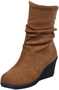 HoaloX Женские модные короткие ботинки, на танкетке, с толстой подошвой, до середины голени, с леопардовым принтом. Подходят для осенних и зимних образов.