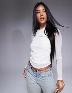 Сетчатый топ с длинными рукавами кремового цвета ASOS DESIGN