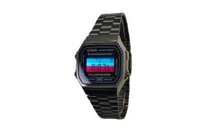 CASIO Часы Vintage A168, Black Dial with Blue and Red Stripes, Watch Crystal