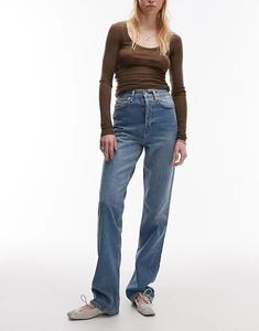 Джинсы Kort с высокой посадкой, средне-синего цвета Topshop