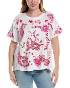 Кассия Свободная Футболка с Детализацией - Плюс в Белом Johnny Was