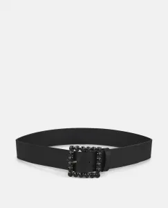 Женский кожаный ремень с квадратной пряжкой и деталями из страз Alma En Pena, черный