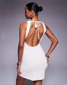 Мини-платье Princess Polly из тонкого трикотажа без рукавов с открытой спиной кремового цвета