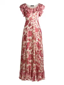 Платье с оборками и цветочным принтом Etro, бежевый