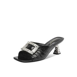 BOERDIQI Женские шлепанцы на резиновой подошве с устойчивостью к истиранию черные (стелька из овчины), цвет Black (Sheepskin Insole)