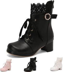 Женские готические ботинки на платформе с массивными высокими каблуками, ботильоны на шнуровке с пряжкой, косплей, панк обувь Generic, Black