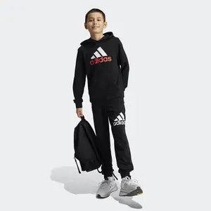 Essentials Двухцветная хлопковая толстовка для мальчиков Adidas с большим логотипом, чёрный