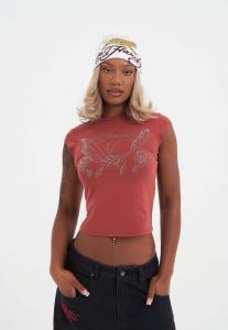 Футболка Ed Hardy DIAMANTE CAP SLEEVE, Red
