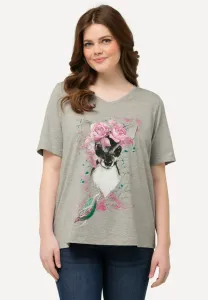 Футболка с принтом «цветок и олененок» Ulla Popken, Light Gray Melange