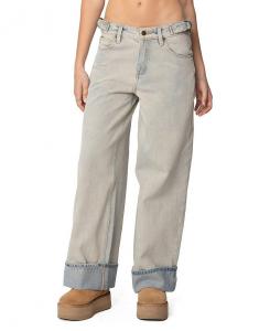 Джинсы с двойным поясом и эффектом потертости, низкая посадка, синие Edikted, синий