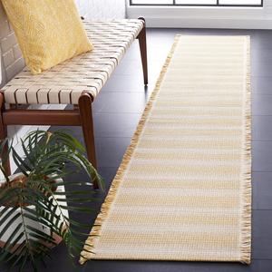 Ковер-дорожка SAFAVIEH, 61 x 275 см, Augustine Collection - Ivory & Yellow, дизайн с хлопковой полосатой бахромой, не линяет и прост в уходе, идеален для помещений с высокой проходимостью в гостиной, спальне (AGT501C)