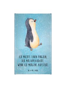 Mr. & Mrs. Panda Гостевое полотенце с пингвином, сердечком и надписью, выполненное в нежно-голубом цвете