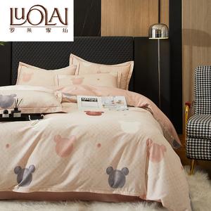LUOLAI HOME Комплект постельного белья 4 предмета, 180x220 см, простыня, пододеяльник 220x240 см, 2 наволочки 48x74 см, Miaomiaowu