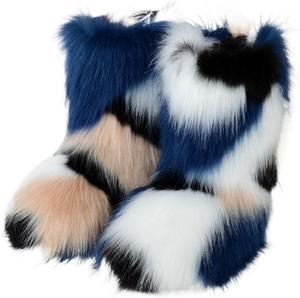 Женские зимние сапоги средней длины ZQW с пушистой меховой отделкой, доступные для широкой стопы, в нескольких ярких однотонных цветах, удобные с толстой подошвой, Black&Blue