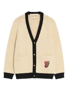 Шерстяной кардиган с вышивкой Valentino Garavani, кремовый