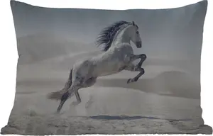 Подушка для улицы - Лошадь - Животные - Песок - Природа - 50 x 30 см - Устойчива к погодным условиям - Подушка для отдыха - Подушка для дивана - Украшение для гостиной MuchoWow