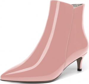 Женские ботинки MOVINSTEPS с молнией, с заостренным носком, однотонные, для холодной погоды, из лакированной кожи, рабочие, на невысоком каблуке-кистенке, высота голенища до щиколотки, каблук 2 дюйма, Pink