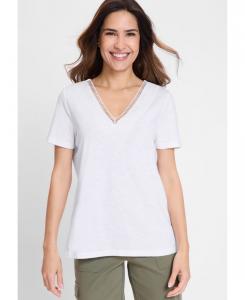 Женская современная футболка с V-образным вырезом и перфорацией Olsen, White