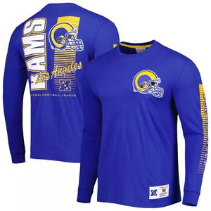 Мужская модная футболка с длинным рукавом Mitchell & Ness Royal Los Angeles Rams