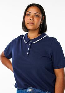 Поло Zizzi MIT STRASSSTEINEN UND RÜSCHENDETAILS, Navy Blazer Comb/Dark Blue