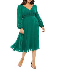 Платье из шифона с плиссированными рукавами-колоколами Mac Duggal, зеленый
