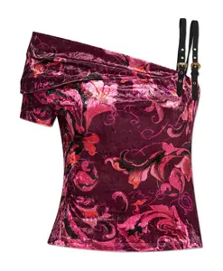 Бархатный топ с открытыми плечами Versace Jeans Couture, розовый