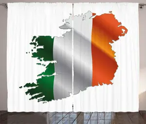 Штора ABAKUHAUS "Карта Ирландии" в деревенском стиле, цвета ирландского флага, присборенная штора из тесьмы для спальни с петлями и крючками, 280 x 225 см, белая с разноцветным узором Abakuhaus