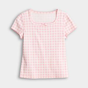 Детская футболка с коротким рукавом и квадратным вырезом, размеры 6-20, Regular и Plus So, Pink Gingham