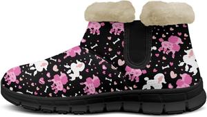 Женские зимние сапоги с принтом собак, милые пушистые ботильоны, теплые противоскользящие снегоступы, размер US 6-12 Pointodoor, Dog-Black